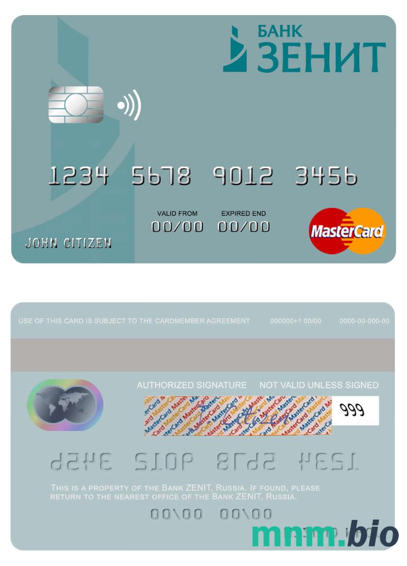 Russia Bank ZENIT przykład karty mastercard w formacie PSD